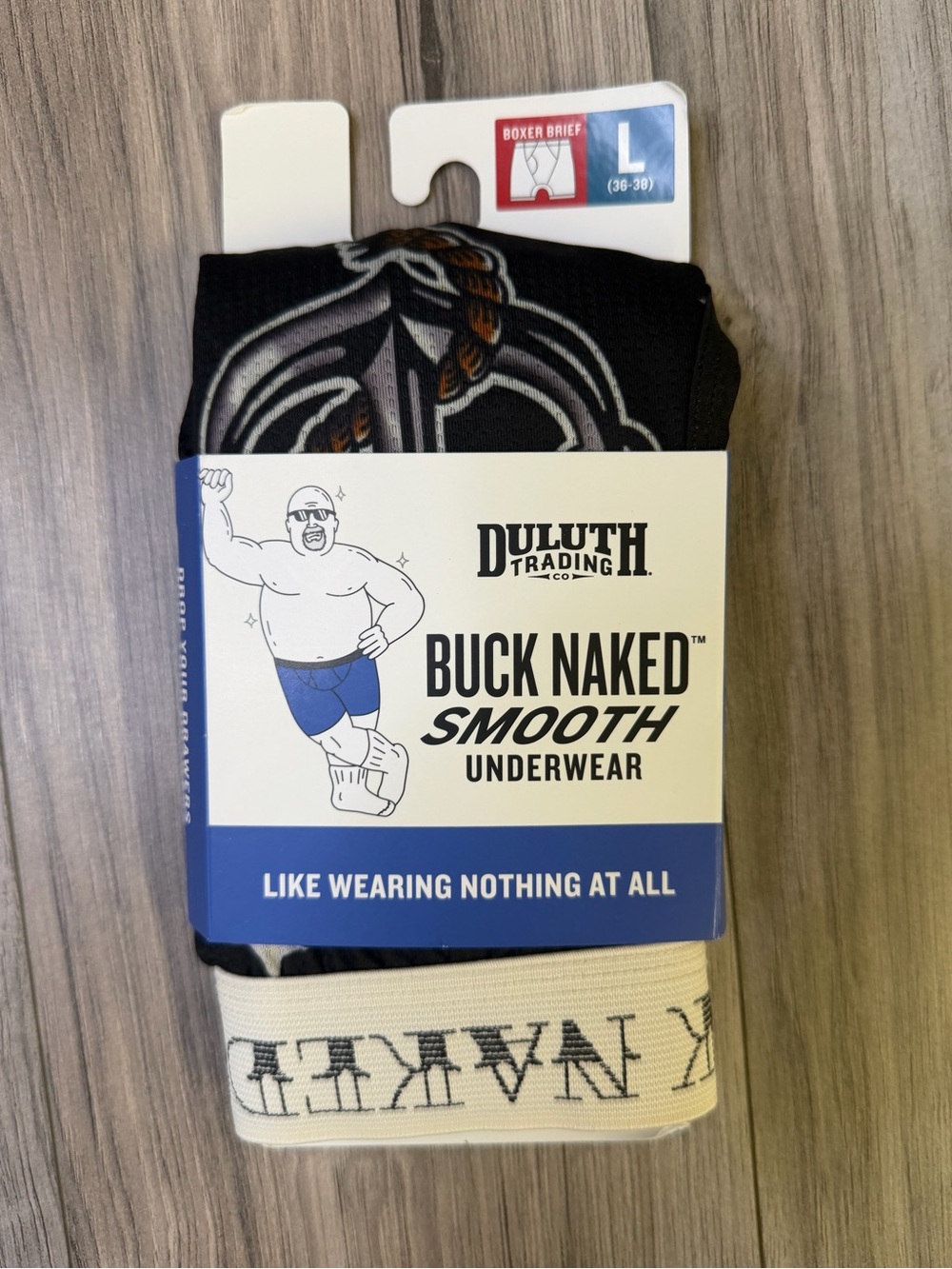 Duluth Trading Buck Naked Smooth Boxer Briefs Tattoo Anchor Black Mens Large